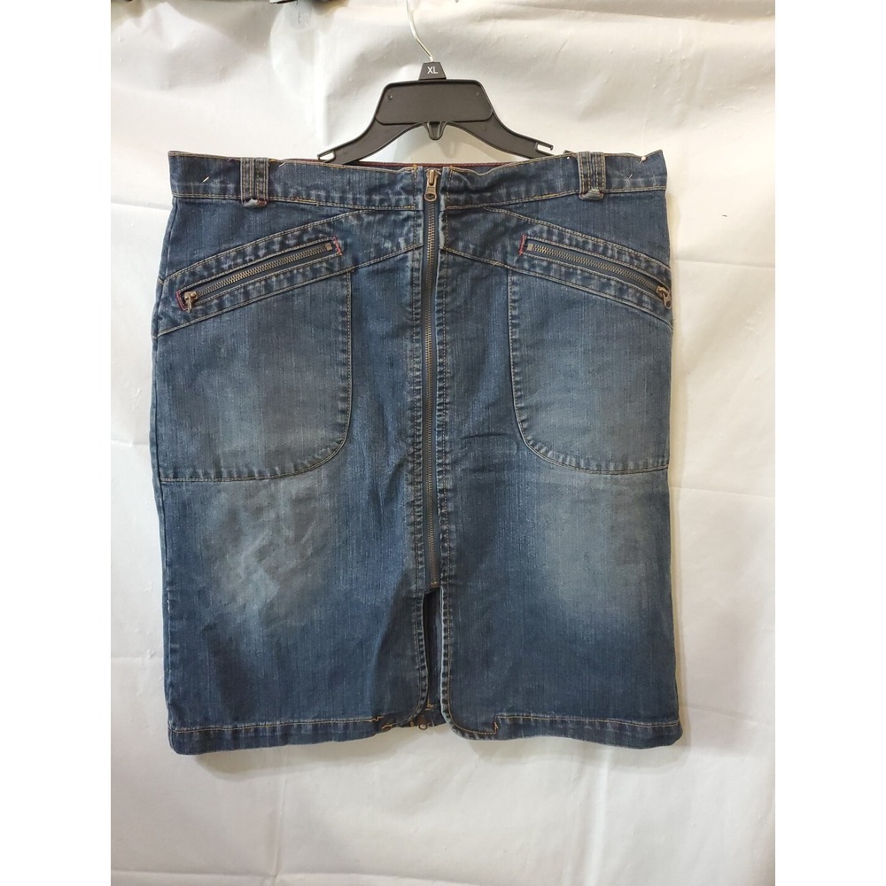 Gloria Denim‎ Knee High Skirt Size 10 Front Full Zip, Zip Pockets, Zip Slit